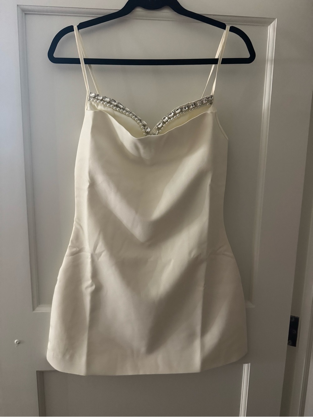 Embellished Ivory Satin Slip Dress